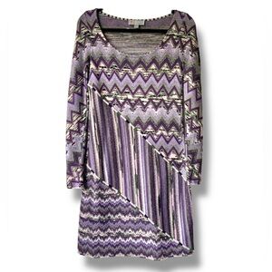 NWT M. MISSONI Midi Dress Wool Chevron Artsy Y2K Retro Office Purple Green Large